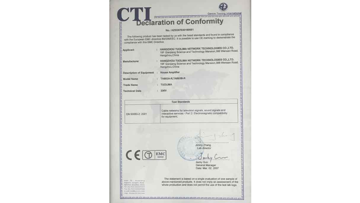 certificate of compliance